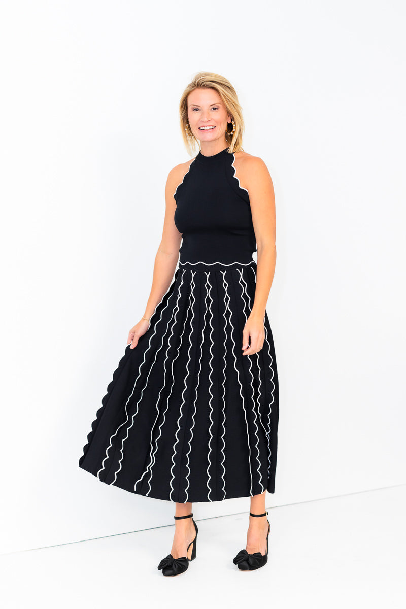 Kari Pleated Knit Skirt in Black