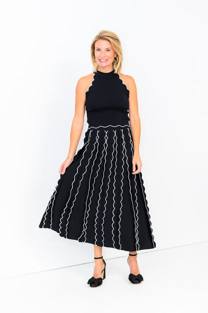 Kari Pleated Knit Skirt in Black