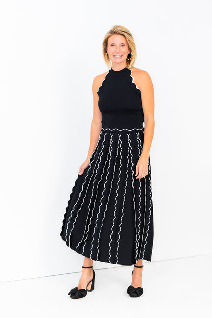 Kari Pleated Knit Skirt in Black