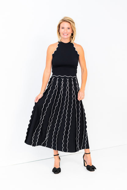 Kari Pleated Knit Skirt in Black