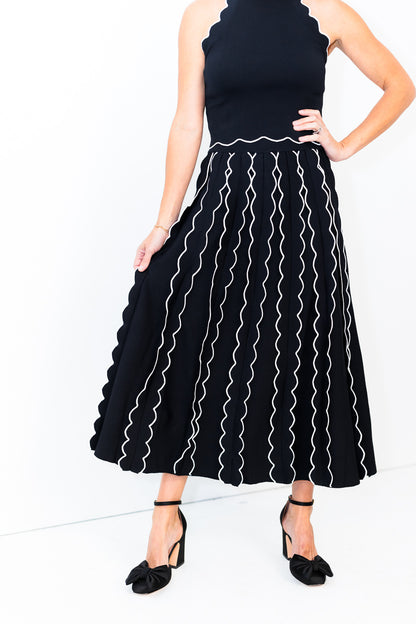 Kari Pleated Knit Skirt in Black