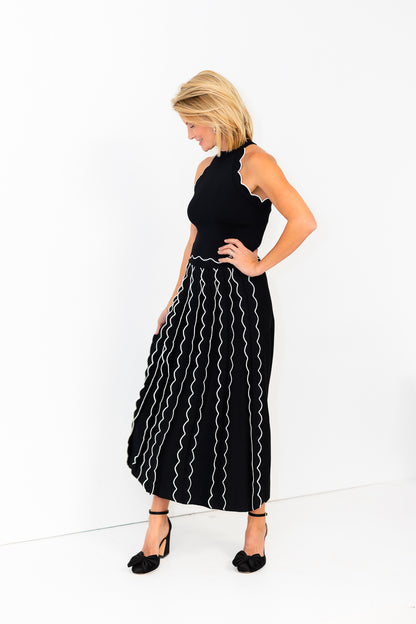 Kari Pleated Knit Skirt in Black