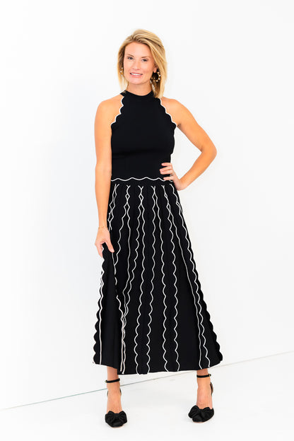 Kari Pleated Knit Skirt in Black