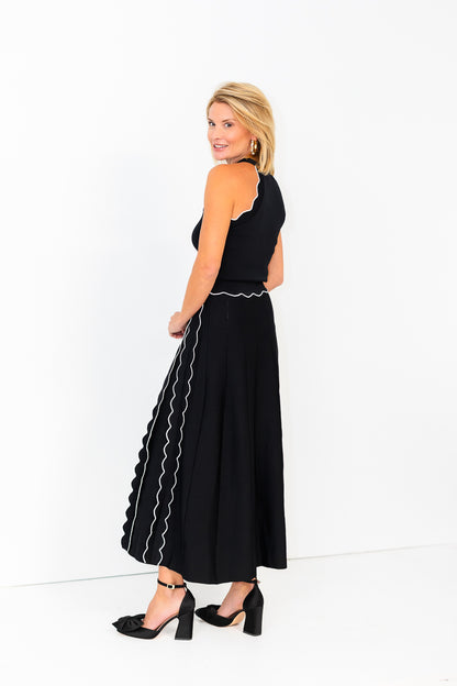 Kari Pleated Knit Skirt in Black