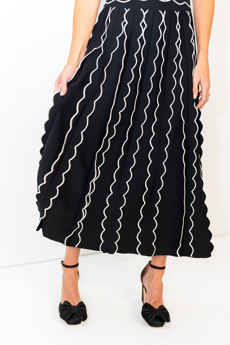 Kari Pleated Knit Skirt in Black