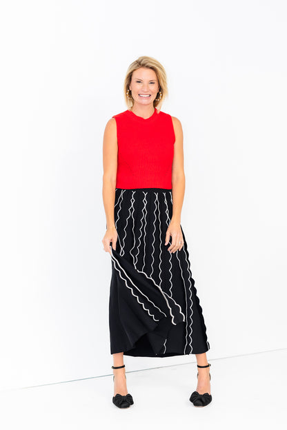 Kari Pleated Knit Skirt in Black