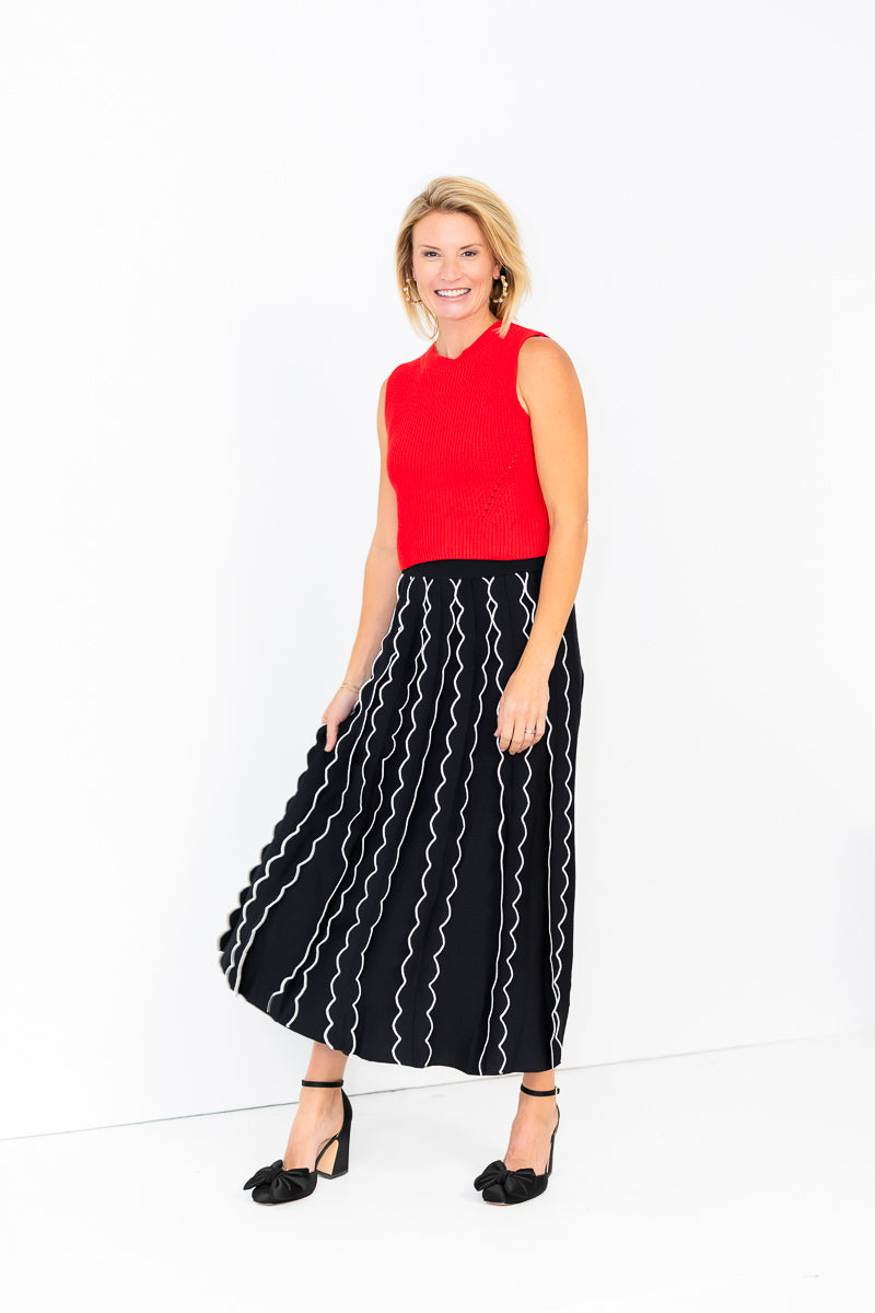 Kari Pleated Knit Skirt in Black