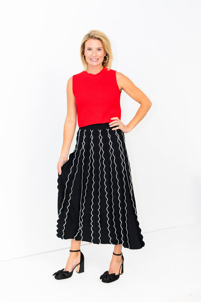 Kari Pleated Knit Skirt in Black