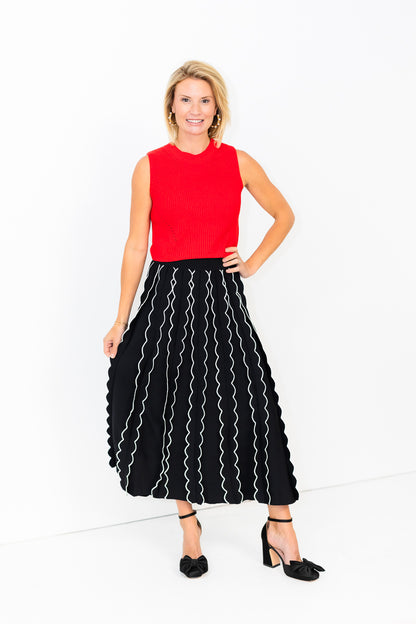 Kari Pleated Knit Skirt in Black