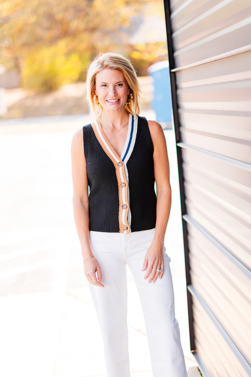 Ace Button Up Sweater Vest in Black