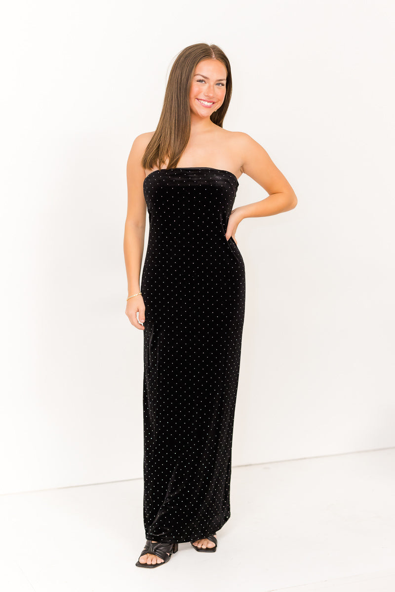 Adeline Dress in Black Velvet