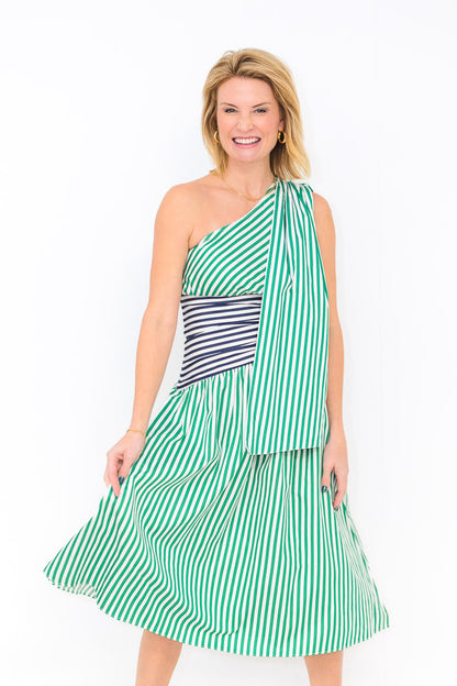 Alexis Cotton One Shoulder Dress in Green Multi