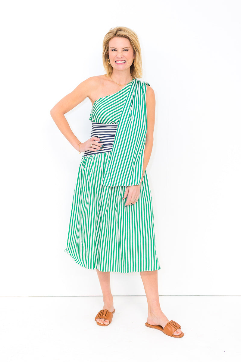 Alexis Cotton One Shoulder Dress in Green Multi