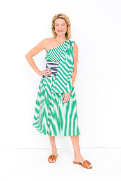 Alexis Cotton One Shoulder Dress in Green Multi