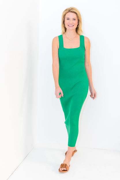 Kelly Square Neck Dress in Green