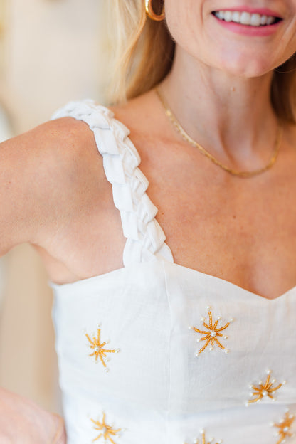 Bordado Embroidered Linen Top in Golden