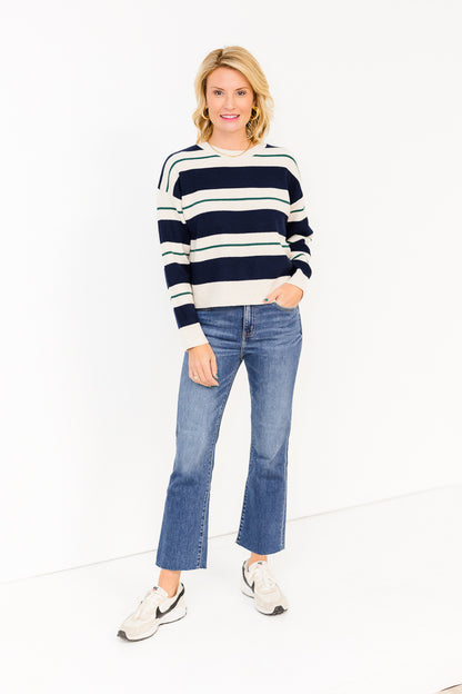 Keegan Striped Sweater in Navy