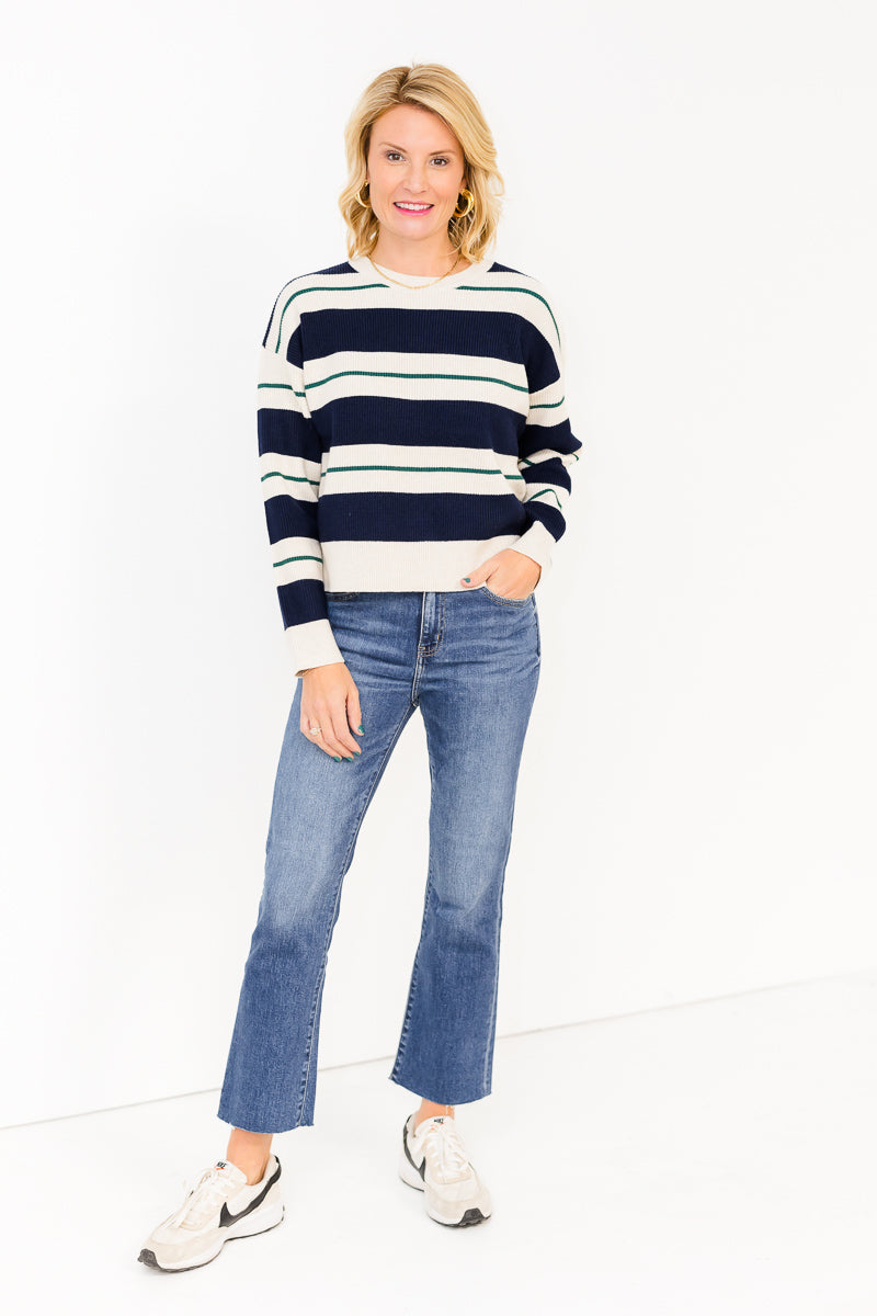 Keegan Striped Sweater in Navy