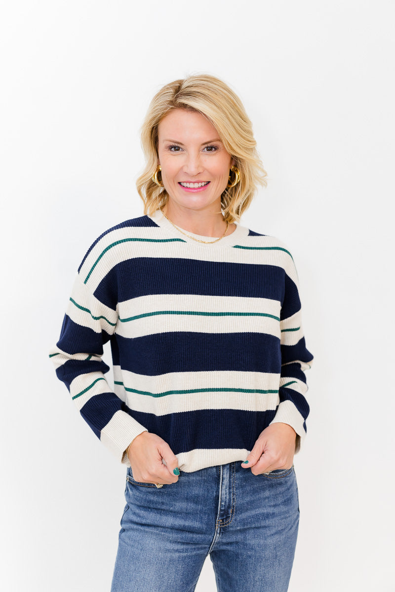 Keegan Striped Sweater in Navy