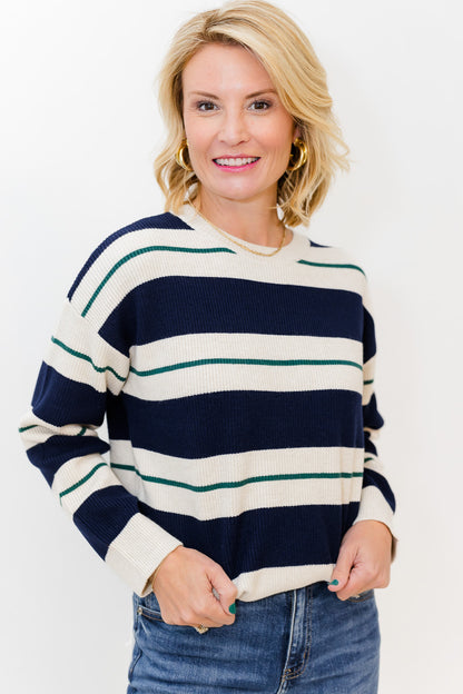 Keegan Striped Sweater in Navy