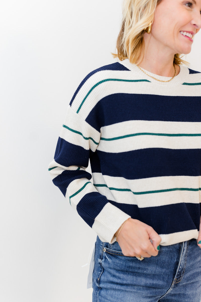 Keegan Striped Sweater in Navy