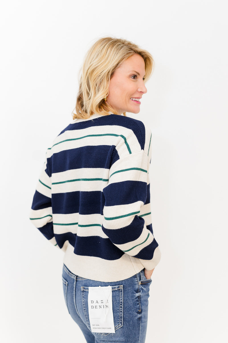 Keegan Striped Sweater in Navy