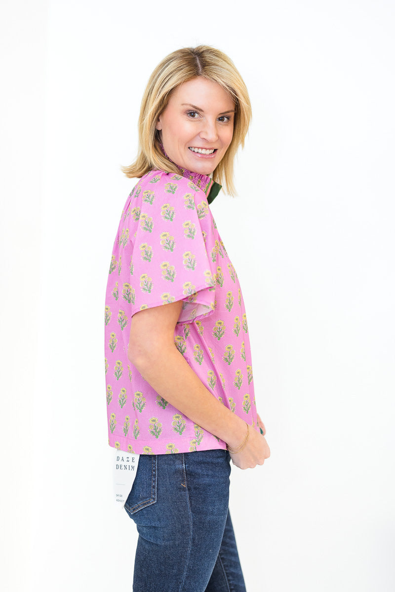 Lyla Flower Print Top in Orchid