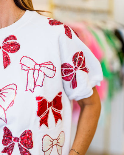 White and Crimson Bow Top