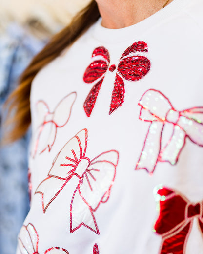 White and Crimson Bow Top