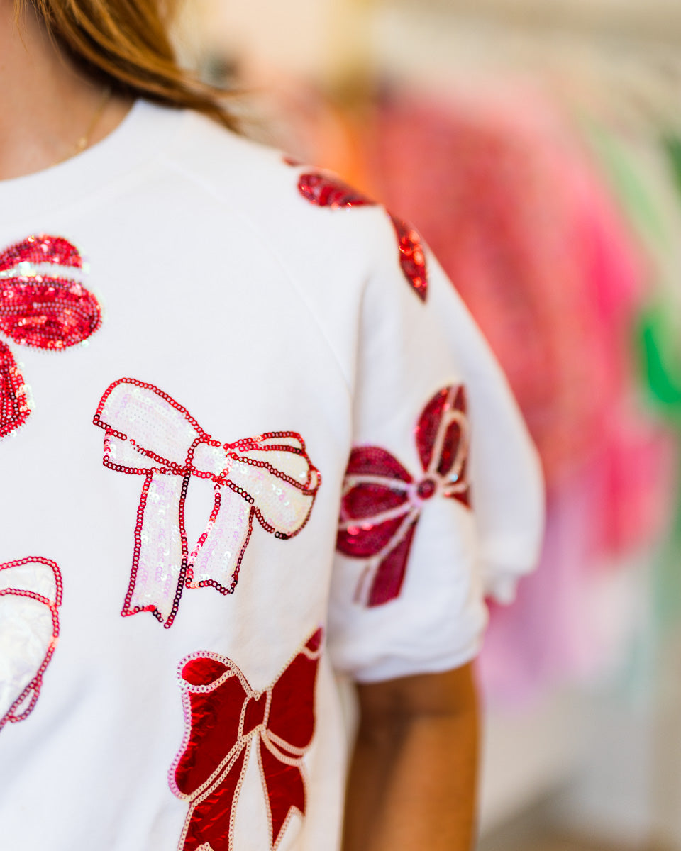 White and Crimson Bow Top