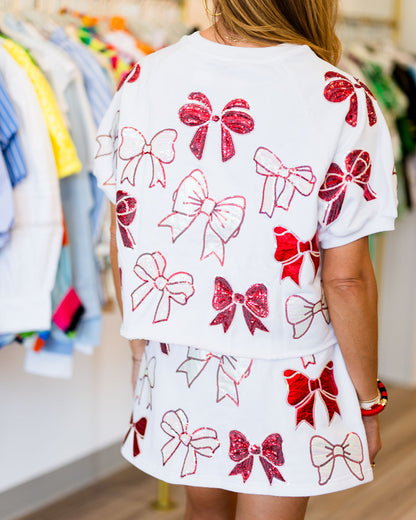 White and Crimson Bow Skirt