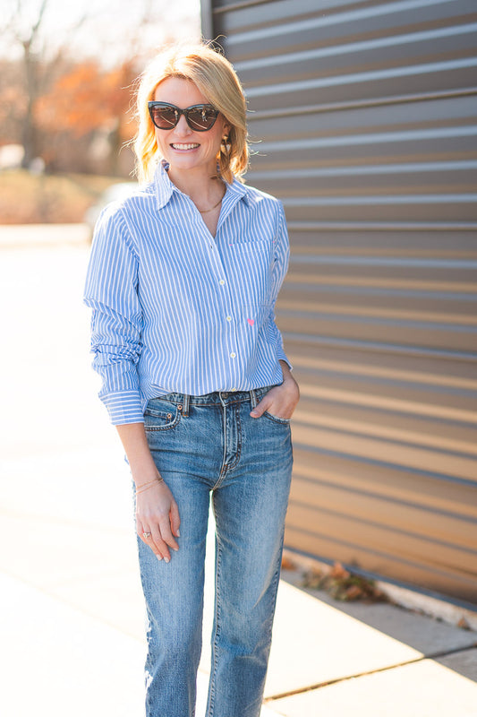 Mia Shirt Stripe in Blue/White