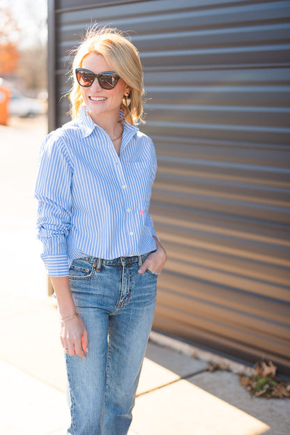 Mia Shirt Stripe in Blue/White