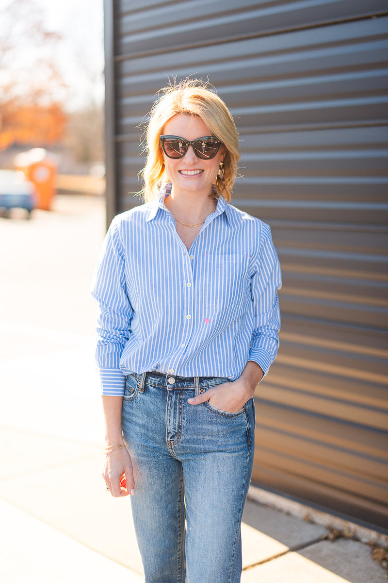 Mia Shirt Stripe in Blue/White