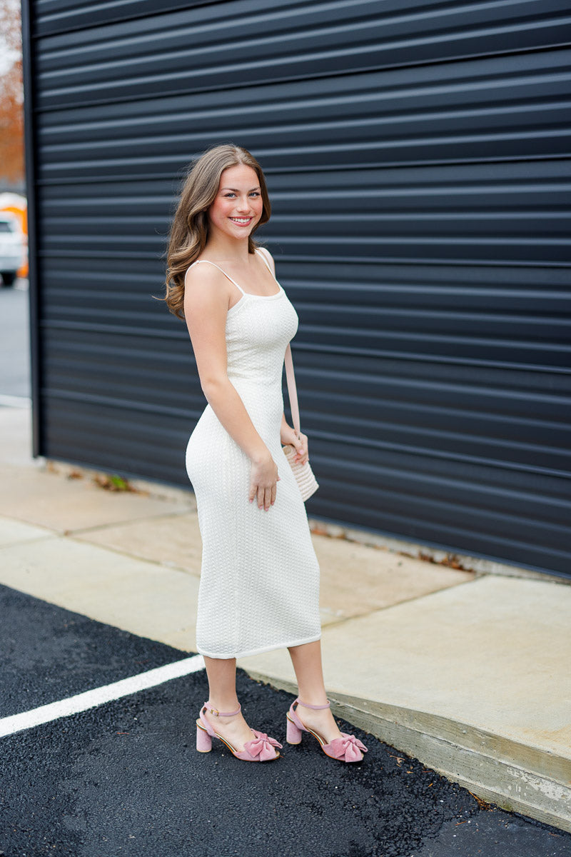 Cotton Pointelle Maxi Dress in Cream