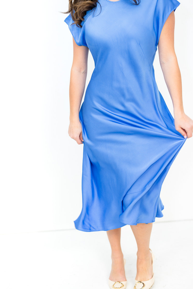 Ennis Satin Column Midi Dress in Ultramarine