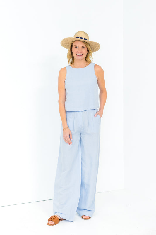 Birdie Linen Trousers in Blue