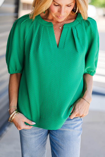 Pleated Sleeve Top in Green