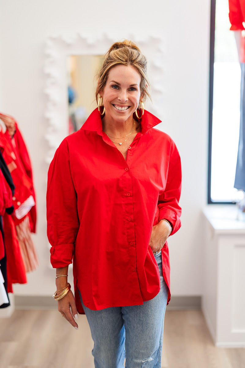 Preppy Top GameDay Football in Red