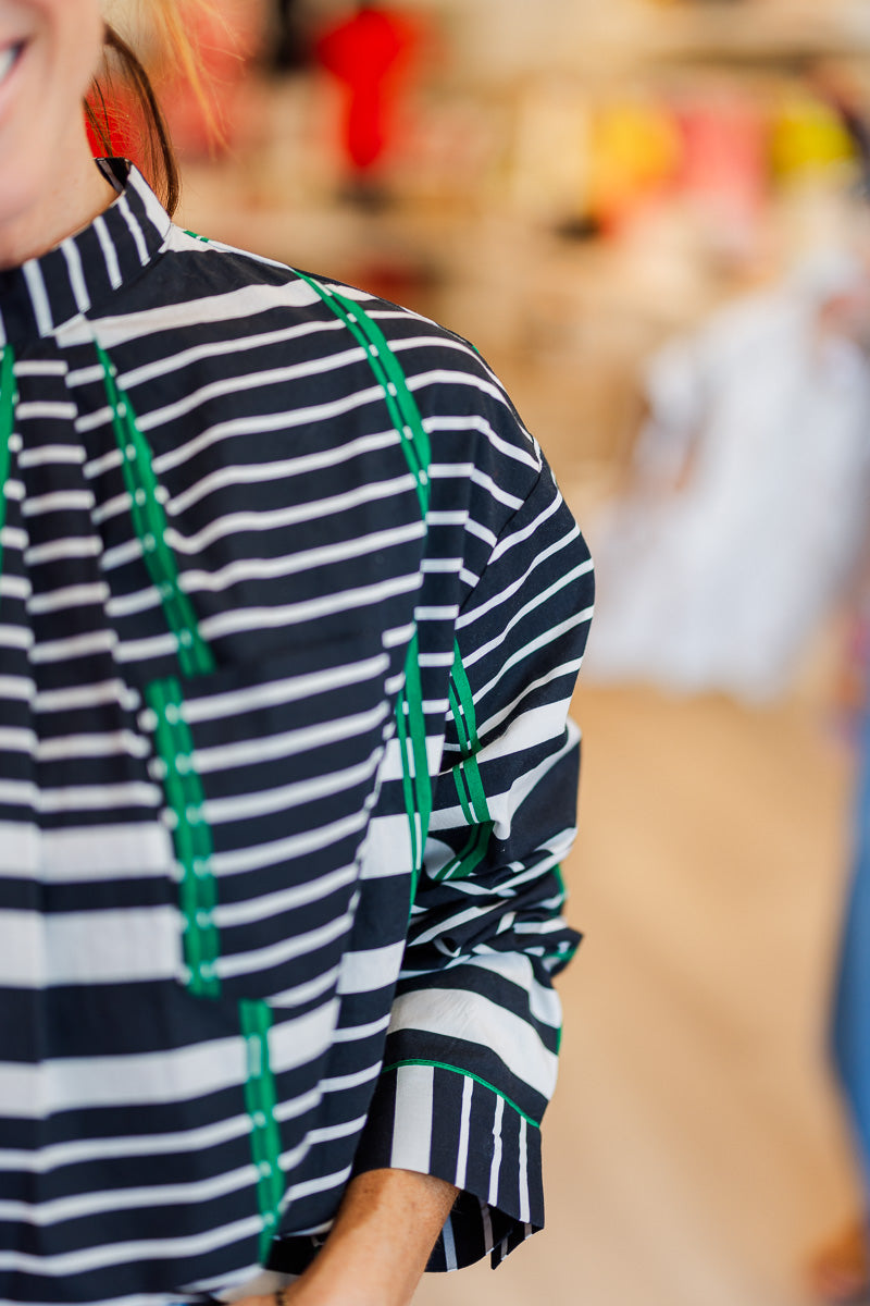 Zoe Cropped LS Shirt in Black/White Multi Stripes