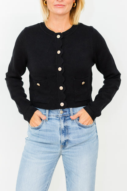 Malta Scalloped Cardigan in Black