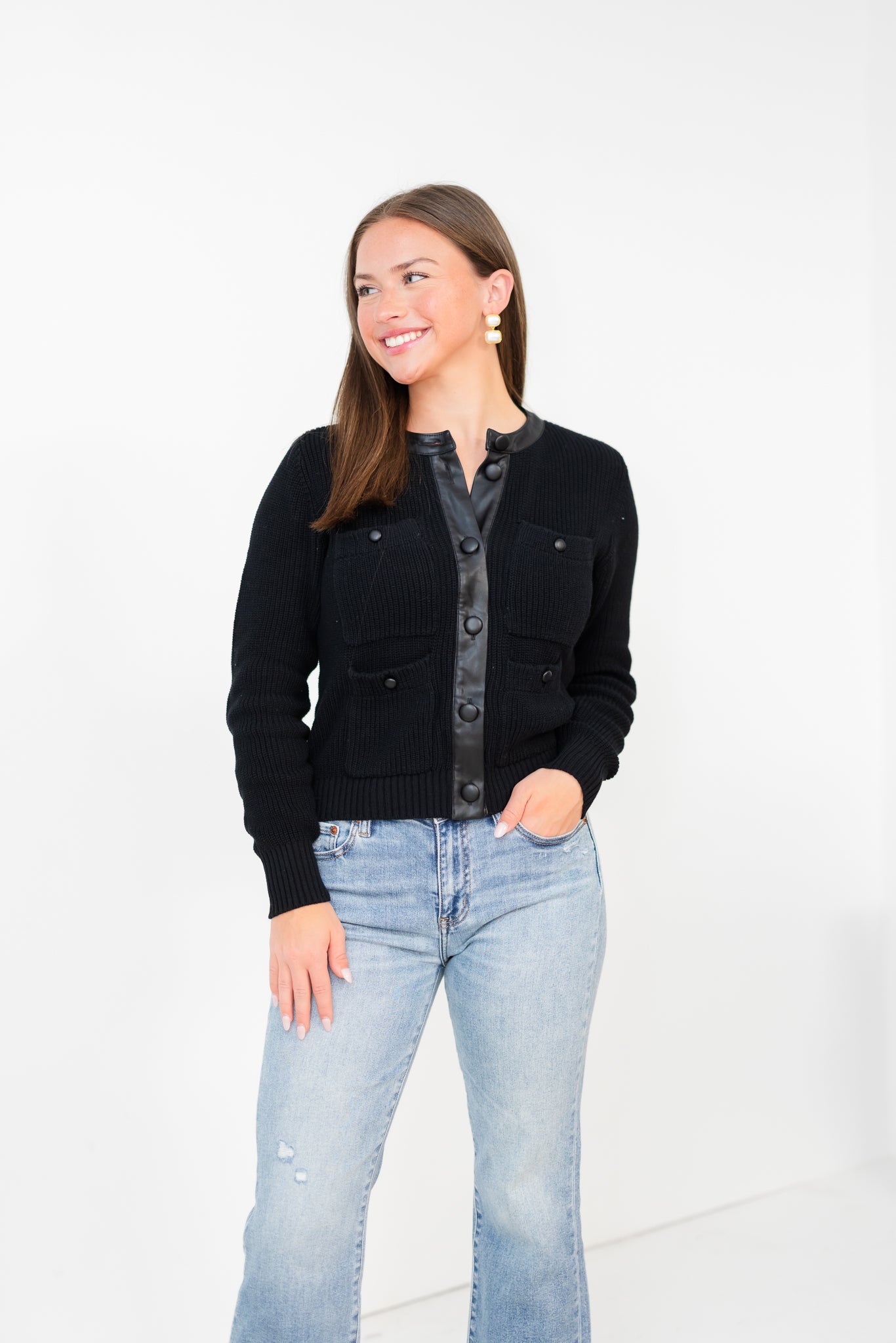 Cillian Vegan Accent Cardigan in Black