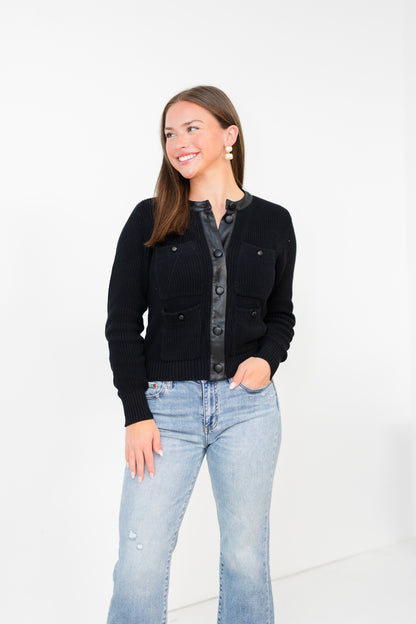 Cillian Vegan Accent Cardigan in Black