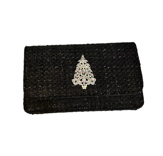 Black Tweed Christmas Tree Clutch