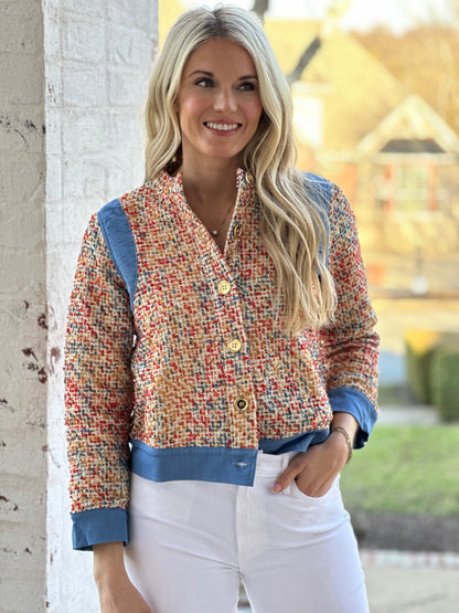 Crop Jacket in Coral Tweed