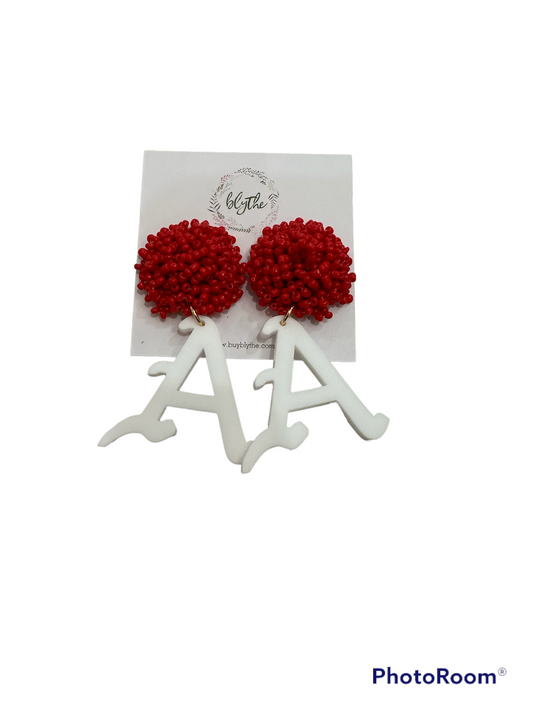 "A" in white w/Red Topper Earring