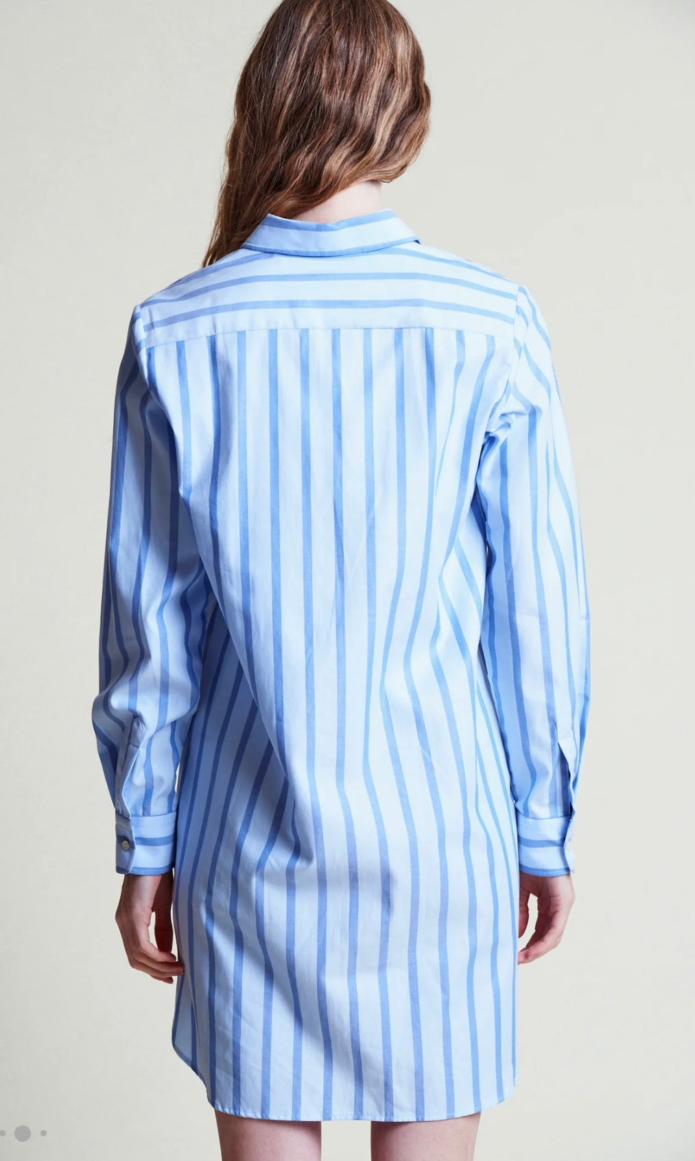 The Long Sleeve Shirt Dress in Blue Stripe