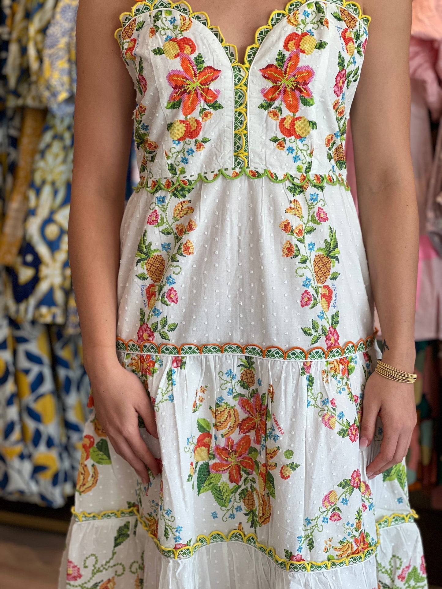 Mixed Tropical Romance White Midi Dress