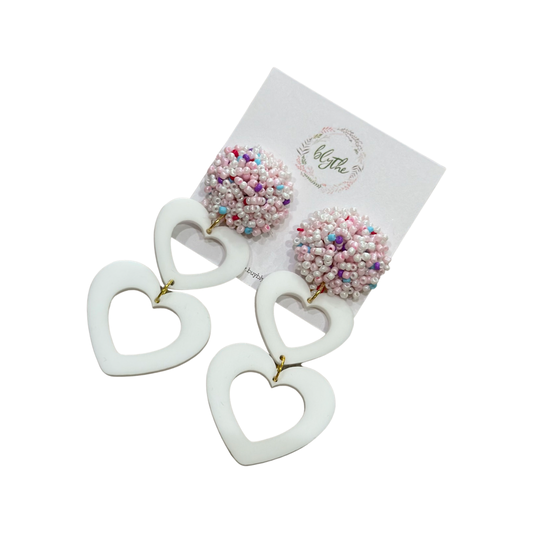 Double Heart Earring w/Pink Mix Topper