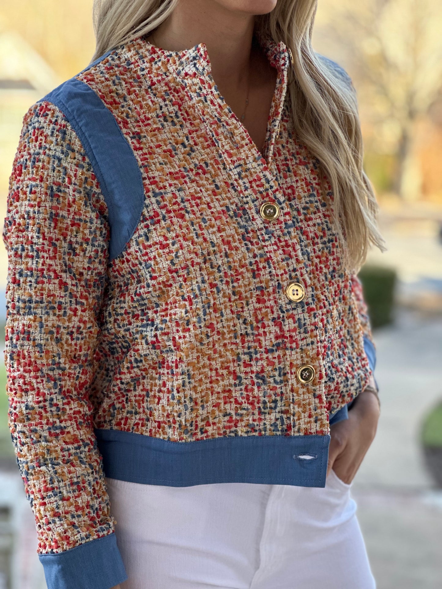 Crop Jacket in Coral Tweed